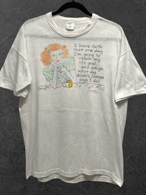 Vintage 1990s Hallmark Shoebox Greetings Women Funny Parody White T-Shirt // XL